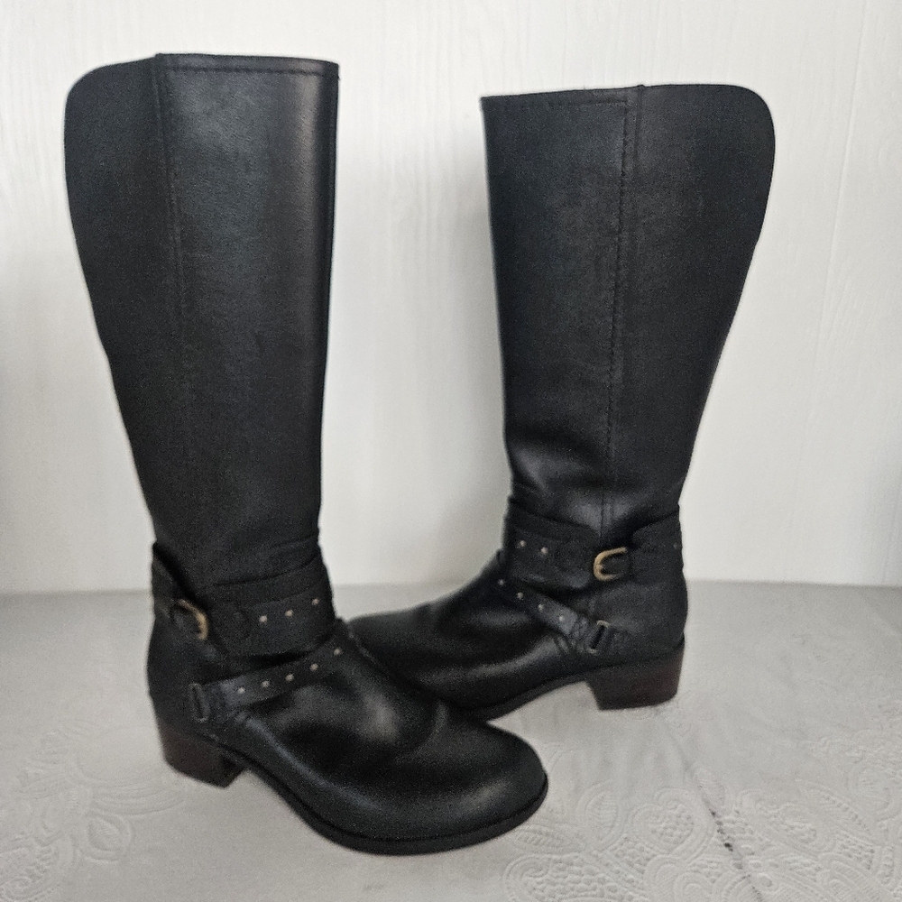UGG Esplanade Black Leather Knee-High Riding Boots
